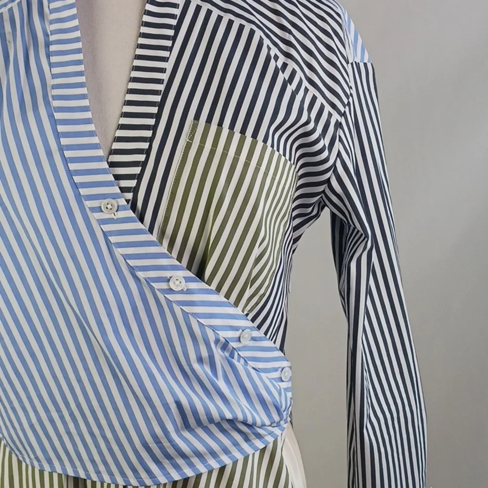 Veronica Beard Blue Striped/Gray Striped Blouse. - Picture 3 of 10